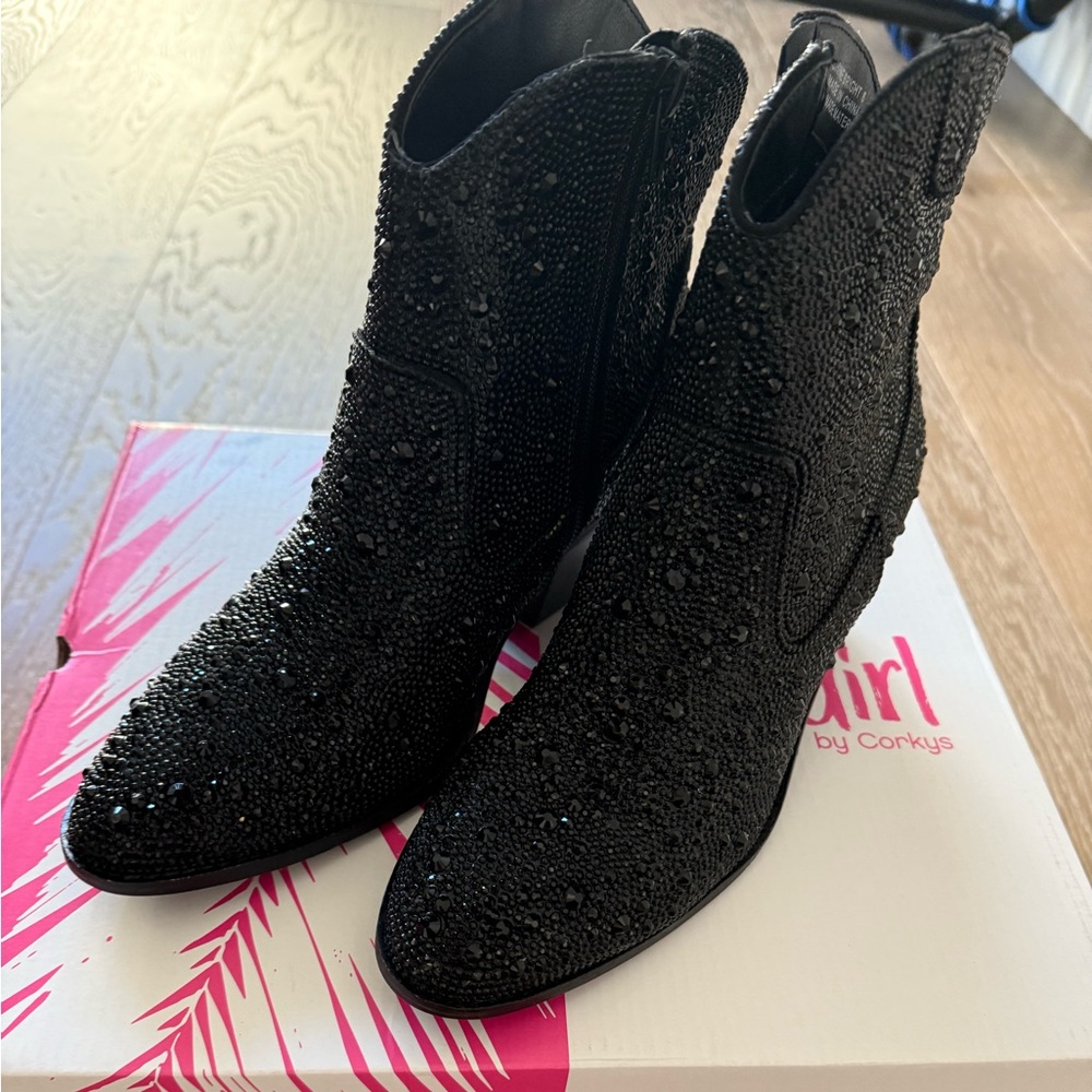 SHINE BRIGHT Corkys Black Rhinestone Boots